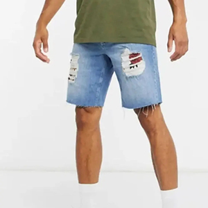 Summer Streetwear High Quality Distressed Denim Embroidery <b>Patch</b> Denim Baggy <b>Shorts</b> <b>Men</b> Custom Embroidered Logo <b>Shorts</b> - Product Image 6