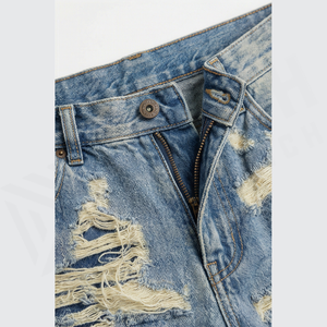 Jean en denim déchiré et délavé coupe slim taille haute pour homme, jambe droite, en coton, style décontracté printemps - Product Image 4