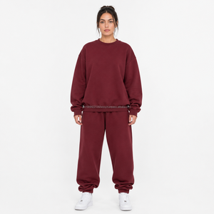 <b>Women's</b> Embroidered Front Oversized <b>Baggy</b> Crewneck Sweatshirt <b>Jogger</b> Set Heavyweight Cotton Fleece Tracksuit OEM ODM Wholesale - Product Image 1