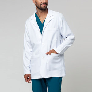 Bata de Laboratorio de Algodón Blanca para Hombre con Nombre de Hospital Personalizado, Uniforme de Hospital, Manga Larga Tejida, Vista Trasera - Product Image 1