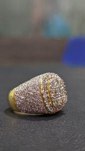 Unisex 18K <b>Gold</b> Filled Natural Stone Luxury <b>Cocktail</b> <b>Ring</b> Shield Shape Pave Setting Hiphop Style Everyday Wear - Product Image 3