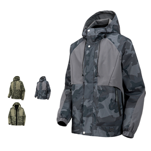Wholesale Men's <b>Camo</b> Hooded Windbreaker <b>Jacket</b> Mid-Length Water-Resistant Poly Nylon Zip Pockets Adjustable Hem OEM Bulk - Product Image 1