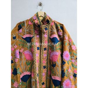 Chaqueta de Terciopelo Bordada para Mujer, con Estampado Floral, Cuello Camisero, Manga Larga, Estilo Prairie Chic para Otoño - Product Image 4