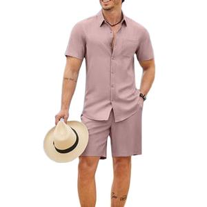 Costume d'été deux pièces personnalisé avec logo pour le bureau et les occasions spéciales, ensemble short et chemise pour homme, vêtements - Product Image 3