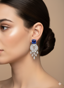 Pendientes de Diamantes con Corte Princesa de Zafiro Azul para Mujer, Diamantes Naturales y Cultivados en Laboratorio - Product Image 2