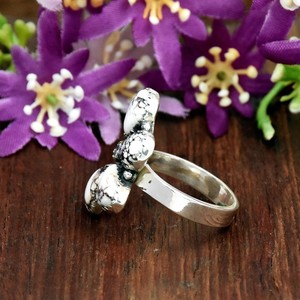 Bague Statement en Turquoise Cheval Sauvage, Argent Sterling 925, Motif Floral, Style Bohème Sud-ouest, Bijoux Fins - Product Image 6