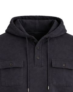 Sudadera con Capucha Negra para Hombre, con Cierre de Botones, Bolsillo Doble en el Pecho, Estilo Casual Urbano, Fabricante OEM Personalizado - Product Image 4