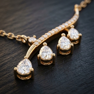 Collar de Oro Amarillo de 10K, 14K, 18K con Diamantes Cultivados en Laboratorio, Corte Pera en Cascada y Engaste Pavé Redondo, con Colgante Asimétrico en Forma de Vid - Product Image 2