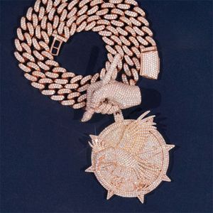 Juego completo de plata 925 con baño de oro rosa y zafiros VVS en un disco redondo con diseño de pájaro. Cruz personalizada, joyería de moda más vendida. - Product Image 2