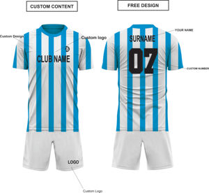 Ensemble de maillots de football rayés personnalisés pour hommes, manches courtes, col rond, 100% polyester, évacuation de l'humidité, impression sublimée, uniformes pour adultes - Product Image 6