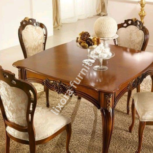 Juego de Comedor de Lujo de Estilo Victoriano Hecho a Mano con Mesa para 4 Personas y Sillas Talladas Ornamentadas con Acabado en Madera Natural - Product Image 3