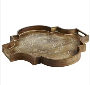 Bandeja de servir de madera hecha a mano con asas de madera maciza grabada personalizada Ideal para hoteles restaurantes de La India - Product Image 4