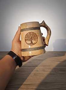 Jarra de Cerveza de Madera Hecha a Mano con Inserto de Acero Inoxidable, Diseño Clásico, Agarre Ergonómico, Apta para Lavavajillas, Patrón Sólido, Caja de Regalo, para Fiestas y Uso Doméstico - Product Image 5