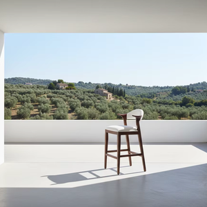 Silla de Bar Qui, Madera de Teca Sólida, Acabado Natural, Estilo Escandinavo Moderno, Comercial, de Alta Calidad, Diseño Personalizado, Ecológica, Duradera, para Cafetería - Product Image 3