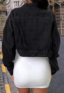 Women's Winter Bomber Washed Distressed Knitted Breathable Eco-Friendly Denim Jacket Long Sleeve Ripped Button up - Product Image 6