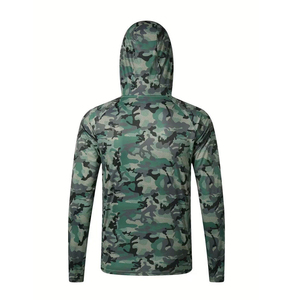 Men's Camouflage Long Sleeve Fishing Shirt With Hood UV Protection Upf 50 Breathable Quick Dry Pullover <b>Top</b> Quality - Product Image 2
