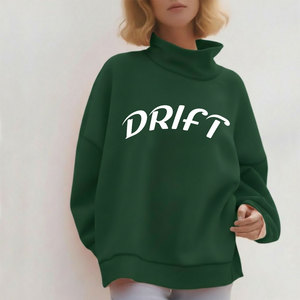 Custom Printed Knitted Fleece Discharge <b>Drop</b> Shoulder Oversize Stand Collar Women's Sweatshirts High Quality Eco-Friendly Autumn - Product Image 2