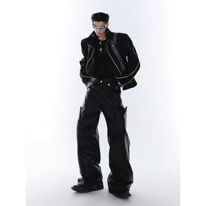 Pantalones Anchos de Cuero Sintético Marrón y Negro, Casuales, Largos, Holgados, de Diseño de Lujo para Hombre, Marca Mauroicardi, Primavera-Otoño 2023 - Product Image 1