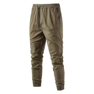 Pantalon décontracté 100 % coton pour homme, couleur unie, fermeture éclair, taille mi-haute élastique, cargo, anti-plis, streetwear automne, joggers mi-lourds - Product Image 5