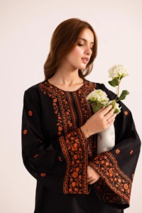 Vestido Tradicional de Algodón Negro Bordado para Mujer, Estilo Étnico Holgado para Fiestas y Bodas, Estilo India Pakistán, Casual para Todas las Temporadas - Product Image 4