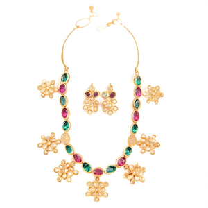 Kemp Stone Short Necklace with Earrings Set <b>Number</b> Pattern Design - Product Image 2