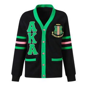 Cardigan en polaire noir AKA, coupe unisexe, noir, vert, rose, boutons sur le devant, veste décontractée de style universitaire de qualité supérieure - Product Image 1