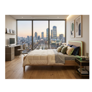 Solid Wood King <b>Bed</b> <b>Frame</b> Electric LED Lighting <b>Foldable</b> Design Built-in Charging Durable Luxury Modern Comfortable Extendable - Product Image 1