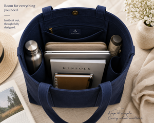 Sac fourre-tout en toile marine avec broderie d'ancre blanche, style minimaliste, sac de shopping toutes saisons - Product Image 3