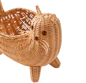 Rattan Cat Storage <b>Basket</b> Woven Animal Shaped Toy Organizer Bin Cute Cat Lovers <b>Gift</b> Decorative Tabletop Hamper - Product Image 3