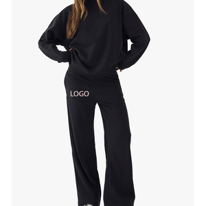 Pantalon de jogging OEM taille haute coupe ample couleur unie en molleton de coton à devant plat pour femme, vêtement de mode décontracté - Product Image 4