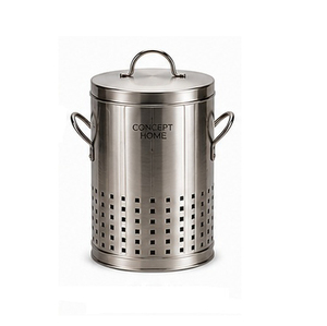 Poubelle de rangement cylindrique en acier inoxydable Concept Home avec couvercle, poubelle de cuisine minimaliste, poubelle de recyclage extérieure pour le jardin - Product Image 1