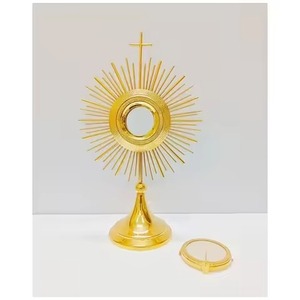 Gold Plated Brass Monstrance Mirror with Accents Tabletop Decorative Wedding Catholic Church Use Monstrance Mirror - Product Image 1