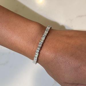 Custom Unisex Tennis <b>Bracelet</b> <b>Solid</b> <b>Silver</b> Round And Baguette Cut Moissanite Diamond GRA Certified Diamond <b>Bracelet</b> & Bangle - Product Image 5