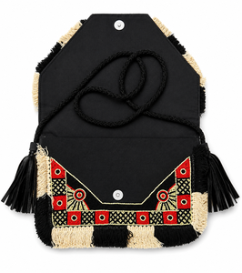 Bolso de Hombro de Lujo Hecho a Mano con Flecos Tribales, Bolso Cruzado Bohemio Étnico Bordado, Cartera de Diseñador para Festivales con Cremallera Duradera - Product Image 4