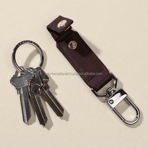 Porte-clés à pression en cuir marron cousu, chaîne de 20mm, Durable et moderne, matériel solide plaqué nickel - Product Image 1