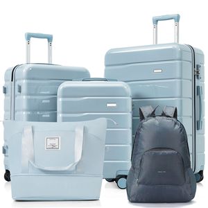 5 pezzi borsone espandibile zaino pieghevole Set 20/24/28 \ "valigie 360 gradi Spinner ruote TSA lucchetto blu grigio - Product Image 1