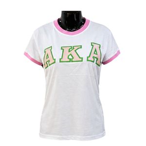 T-shirt Ringer Blanc Rose pour Femme à Manches Courtes avec Bordure Contrastante, Haut Décontracté Tendance, Vêtement Streetwear Élégant pour Dames, Vente en Gros - Product Image 1