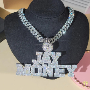 จี้เพชรโมอิสซาไนต์สุดเทรนดี้ "JAY MONEY" พร้อมสร้อยคิวบาลิงค์แบบฮิปฮอปสำหรับผู้ชายและผู้หญิง - Product Image 2