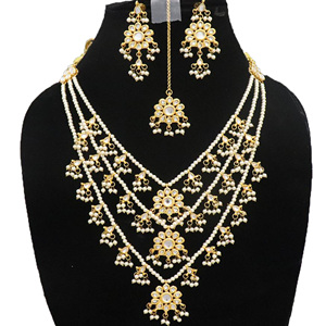 Indian Stylish Layered Pearl Rani Haar Long Kundan Necklace Zircon Alloy Jewellery Set Wedding Engagement Party Gift Hiphop Gold - Product Image 1