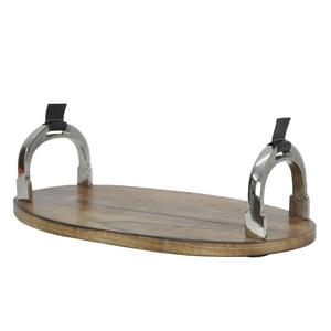 Oval Shape Wooden <b>Tray</b> For Serving Tea Snacks Home Decor Tableware Decorative <b>Trays</b> With <b>Mirror</b> Polish Horse Stirrup Handles - Product Image 2