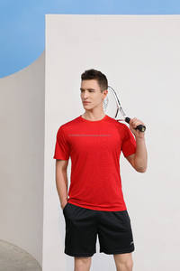 En stock Camiseta de poliéster de cuello redondo transpirable deportiva de secado rápido - Product Image 3