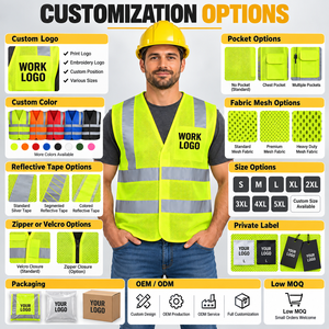 Gilet de sécurité haute visibilité en maille pour hommes, vêtements de travail réfléchissants, jaune polyester avec impression de logo - Product Image 5