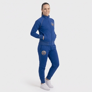 Ensemble de survêtement 2 pièces en polaire bleu pour femme, manches longues, col montant, logo brodé, vêtements de sport décontractés, coupe régulière - Product Image 4