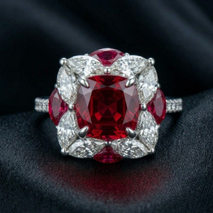 แหวนแต่งงานทองคำขาวแท้ 18k ประดับเพชรและทับทิมแท้ ดีไซน์ดอกไม้ สวยหรู สำหรับผู้หญิงในงานปาร์ตี้ - Product Image 1