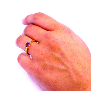 Bagues en argent sterling 925 plaqué or avec améthyste sertie en canal pour fiançailles et mariage, unisexe - Product Image 5