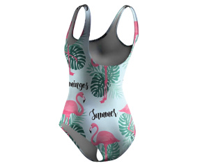 Maillot de bain une pièce tropical imprimé flamant rose pour femme avec bas string, en Spandex/Polyester, sans manches, coupe haute, ajusté, pour la plage - Product Image 5