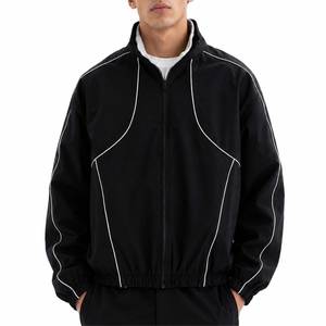<b>Men</b> Black Oversized Streetwear Track <b>Jacket</b> Comfortable Everyday Wear Lightweight Casual Outerwear Relaxed Fit Track <b>Jacket</b> - Product Image 1