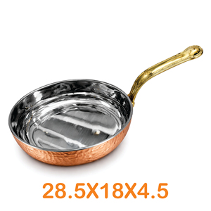 Poêle à frire en cuivre martelé avec long manche |   Poêle à frire portable en métal antiadhésive avec intérieur en acier inoxydable (design rétro) - Product Image 6