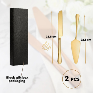 Juego de Cuchillo y Servidor de Pastel de Acero Inoxidable de Alta Calidad con Diseño de Mango con Corte Dorado Hecho a Mano para Bodas - Product Image 6