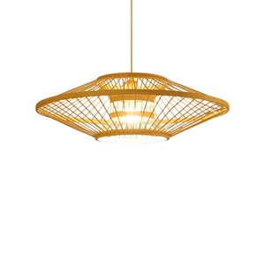 Lustre suspendu artisanal en bambou écologique, abat-jour tissé, style bohème, pour chambre à coucher, hôtel - Product Image 1